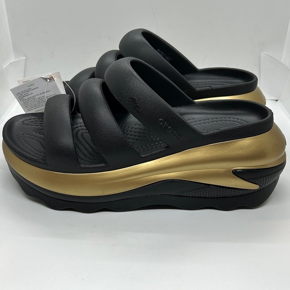 Crocs Mega Crush Metallic Black/Gold Triple Strap Sandal Unisex Women 9. Men 7. - Picture 6 of 14